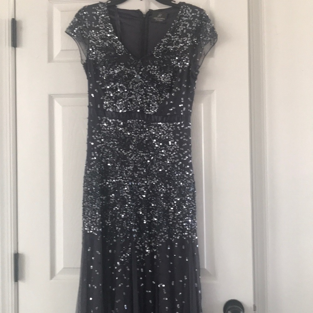 Long sequence dark grey dress